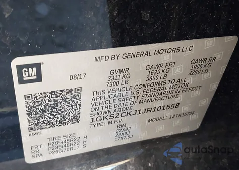 2018 GMC Yukon Denali z USA, uszkodzony, nr VIN 1GKS2CKJ1JR101558